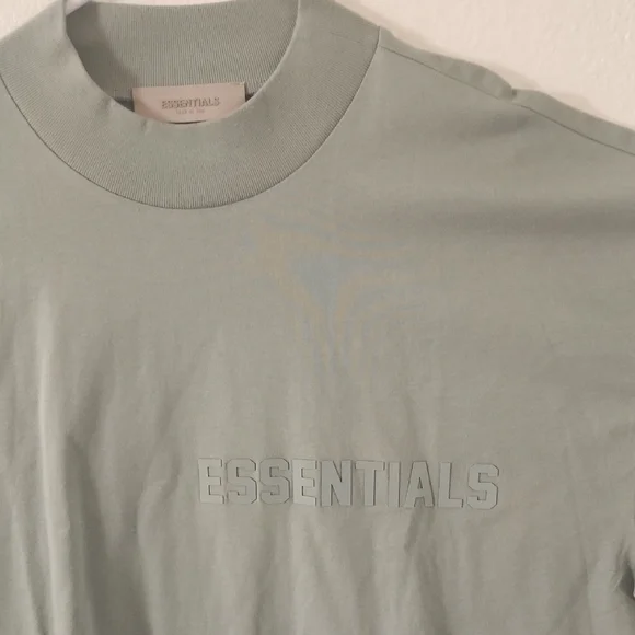 Essentials Men’s Sage Green Embossed Logo Long-Sleeve Tee - Picture 3 of 4